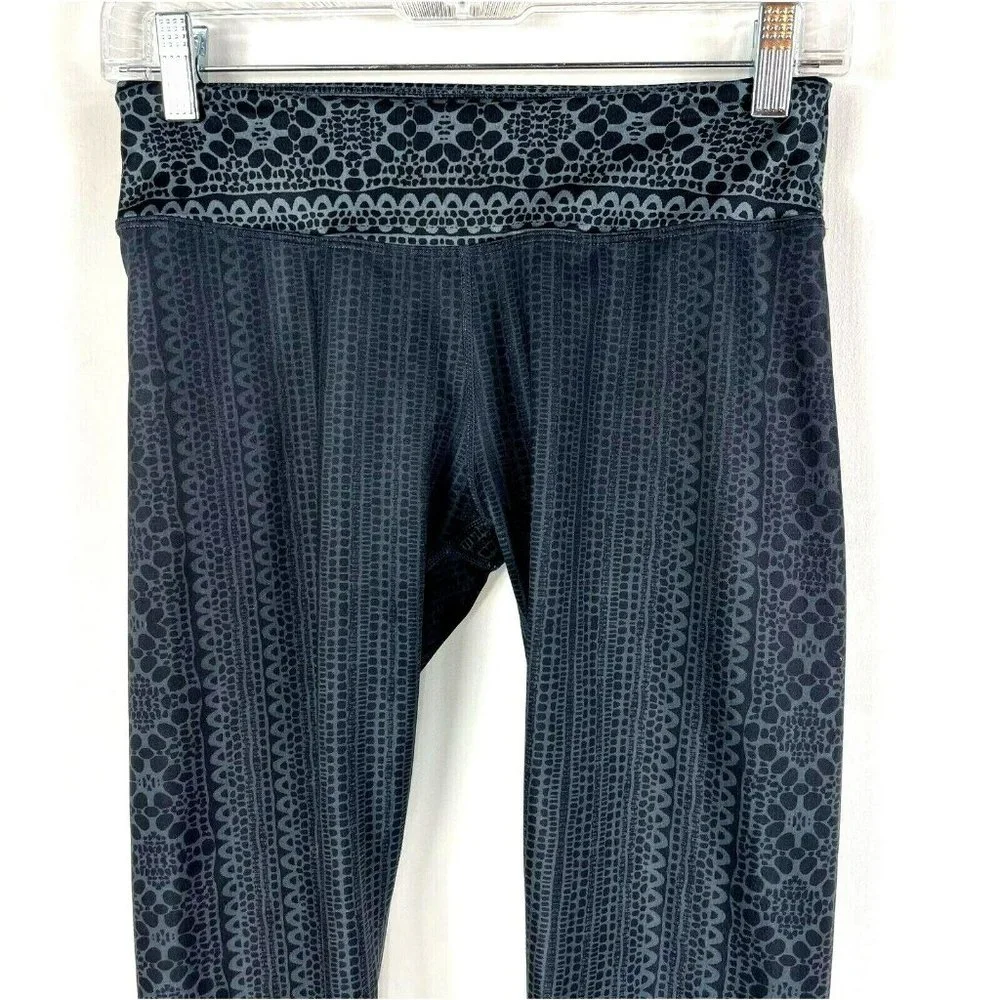 PrAna Leggings Size Small Roxanne Mid-Rise Cropped Black Gray Print